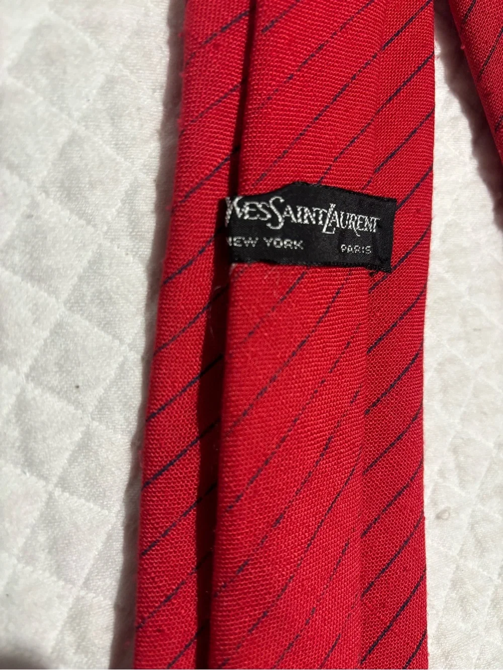 Yves Saint Laurent Vintage Red Pinstripe Silk Tie with YSL Embroidery